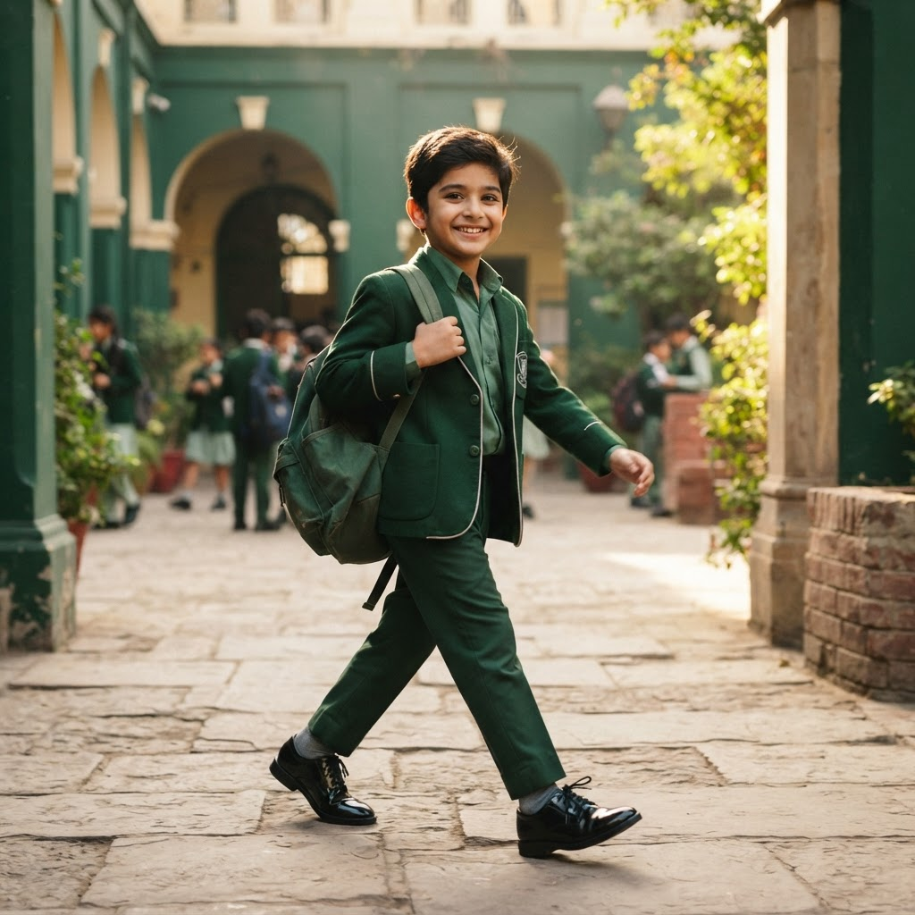 Pakistani school child wearing polished school shoes